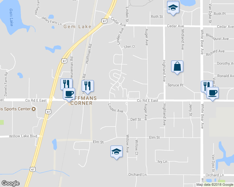 map of restaurants, bars, coffee shops, grocery stores, and more near 1767 County Road E East in White Bear Lake