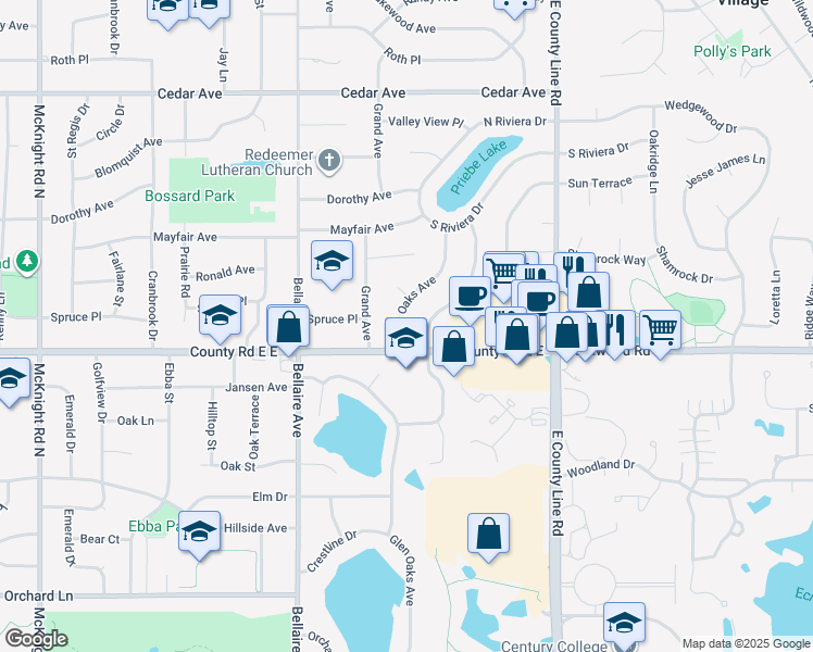 map of restaurants, bars, coffee shops, grocery stores, and more near 3630 Glen Oaks Avenue in White Bear Lake
