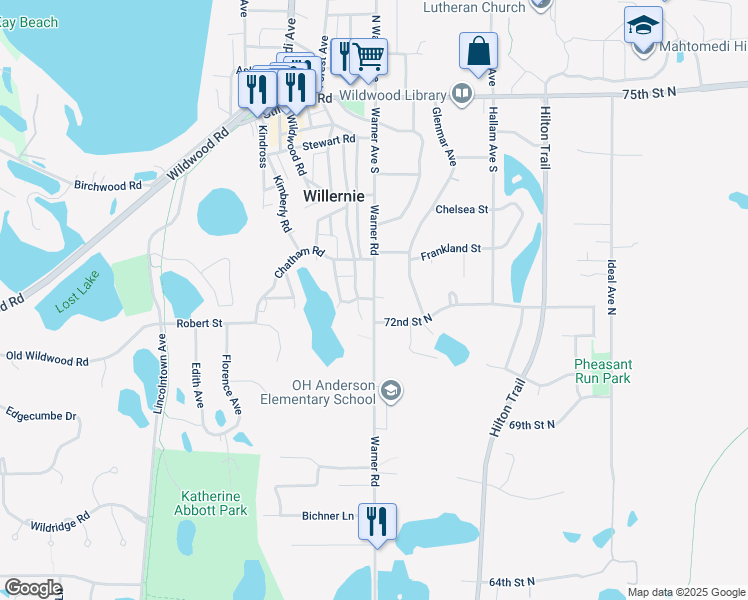 map of restaurants, bars, coffee shops, grocery stores, and more near 540 Warwick Lane in Saint Paul
