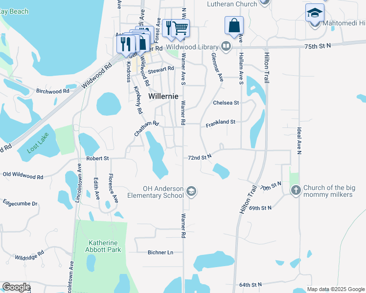 map of restaurants, bars, coffee shops, grocery stores, and more near 540 Warwick Lane in Saint Paul
