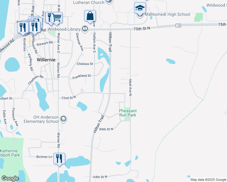 map of restaurants, bars, coffee shops, grocery stores, and more near 301 72nd Street North in Saint Paul