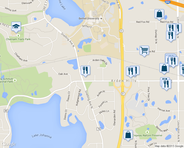 map of restaurants, bars, coffee shops, grocery stores, and more near 3631 Pascal Avenue in Saint Paul