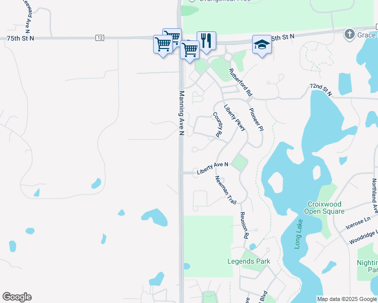 map of restaurants, bars, coffee shops, grocery stores, and more near 461 Harvest Green in Stillwater