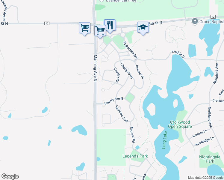 map of restaurants, bars, coffee shops, grocery stores, and more near 419 Country Road in Stillwater