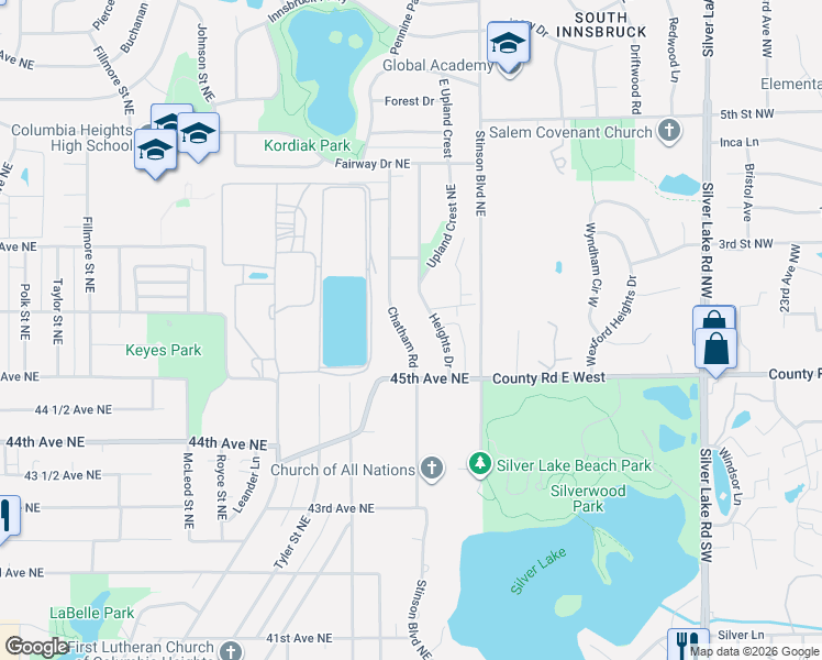 map of restaurants, bars, coffee shops, grocery stores, and more near 4535 Chatham Road in Minneapolis