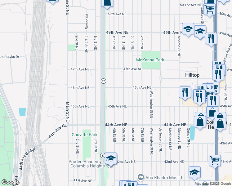 map of restaurants, bars, coffee shops, grocery stores, and more near 4533 4th Street Northeast in Minneapolis