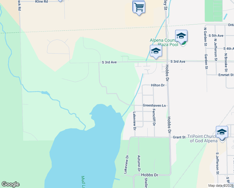 map of restaurants, bars, coffee shops, grocery stores, and more near Greenhaven Lane in Alpena