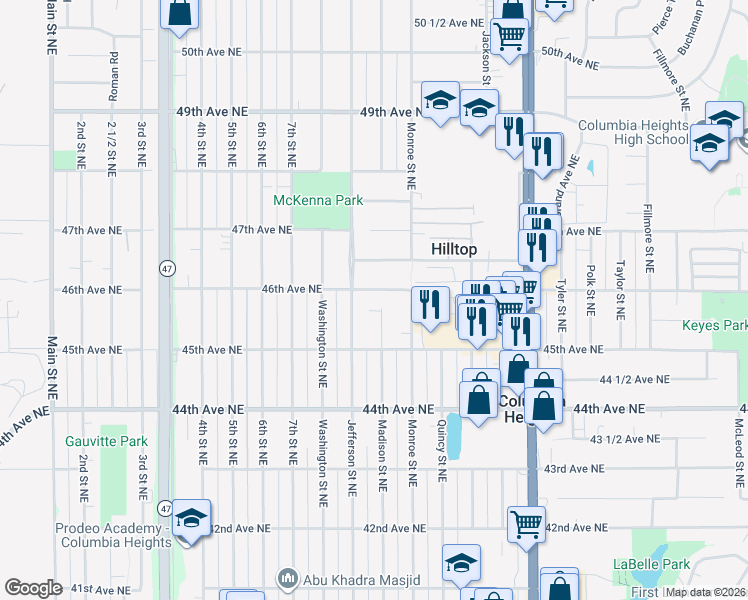 map of restaurants, bars, coffee shops, grocery stores, and more near 4531 Madison Street Northeast in Minneapolis