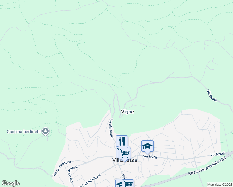 map of restaurants, bars, coffee shops, grocery stores, and more near 26 Via alla Fonte in Città Metropolitana di Torino
