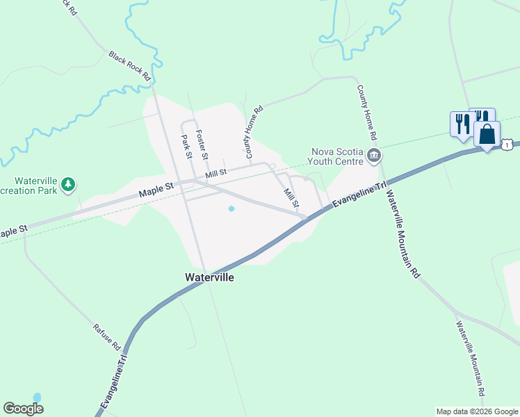 map of restaurants, bars, coffee shops, grocery stores, and more near 1200 Maple Street in Waterville