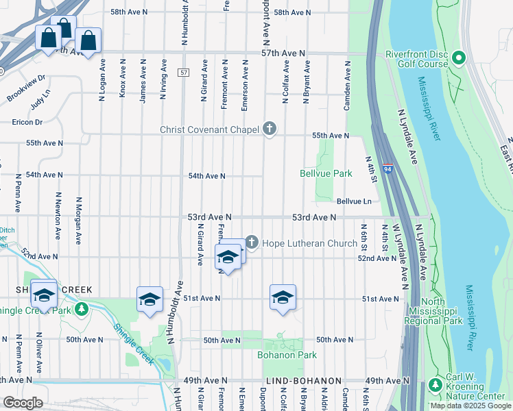 map of restaurants, bars, coffee shops, grocery stores, and more near 5254 North Dupont Avenue in Minneapolis