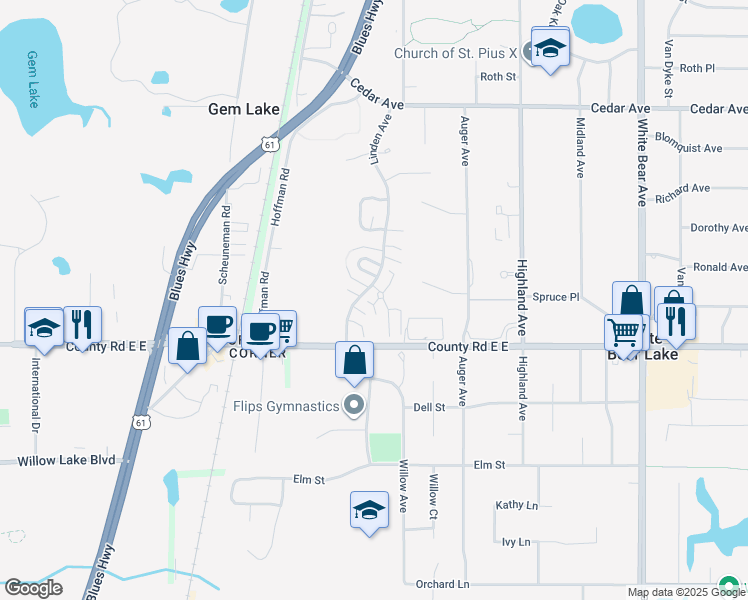 map of restaurants, bars, coffee shops, grocery stores, and more near 3665 Auger Lane in Saint Paul