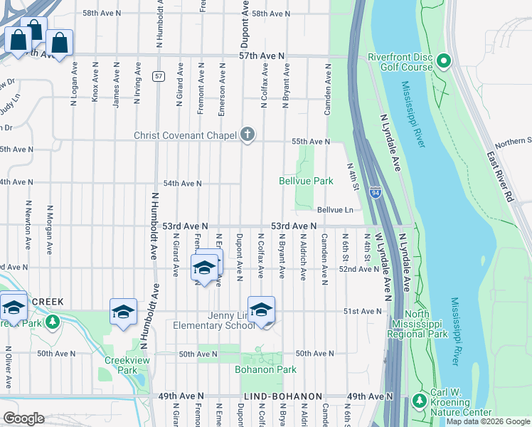 map of restaurants, bars, coffee shops, grocery stores, and more near 5254 North Colfax Avenue in Minneapolis
