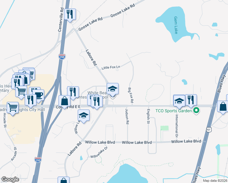 map of restaurants, bars, coffee shops, grocery stores, and more near 3673 Big Fox Road in Saint Paul