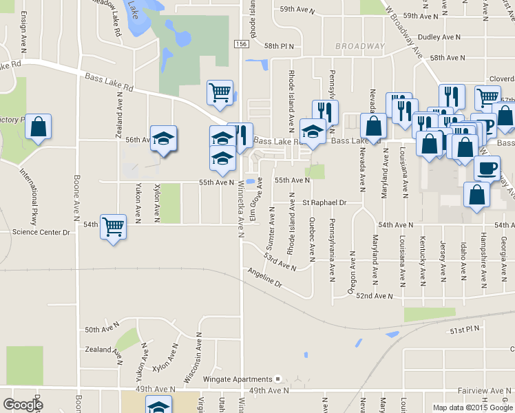map of restaurants, bars, coffee shops, grocery stores, and more near 7821 Elm Grove Lane in Minneapolis
