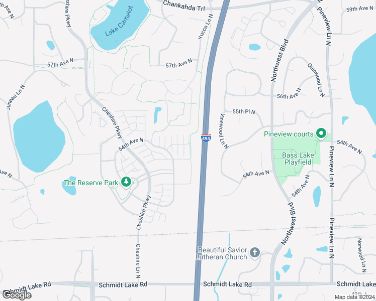 map of restaurants, bars, coffee shops, grocery stores, and more near 13710 54th Avenue North in Minneapolis