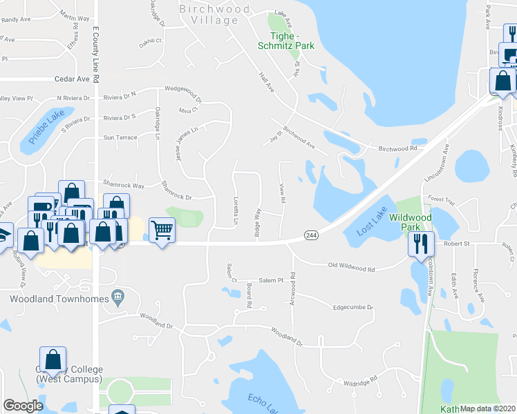 map of restaurants, bars, coffee shops, grocery stores, and more near 138 Ridge Way in Saint Paul