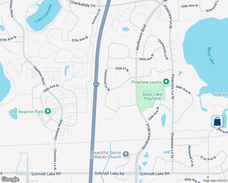 map of restaurants, bars, coffee shops, grocery stores, and more near 5530 Vinewood Lane North in Plymouth