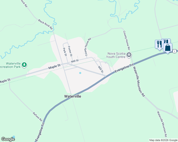 map of restaurants, bars, coffee shops, grocery stores, and more near 1200 Maple Street in Waterville