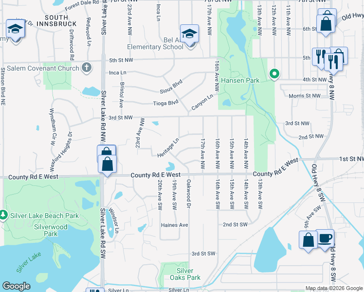 map of restaurants, bars, coffee shops, grocery stores, and more near 1833 Heritage Lane in New Brighton