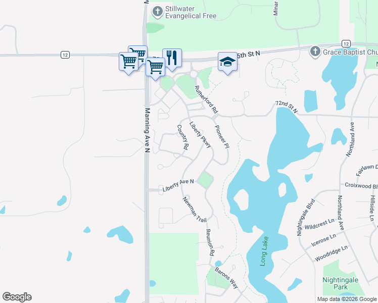 map of restaurants, bars, coffee shops, grocery stores, and more near 404 Homeward Way in Stillwater