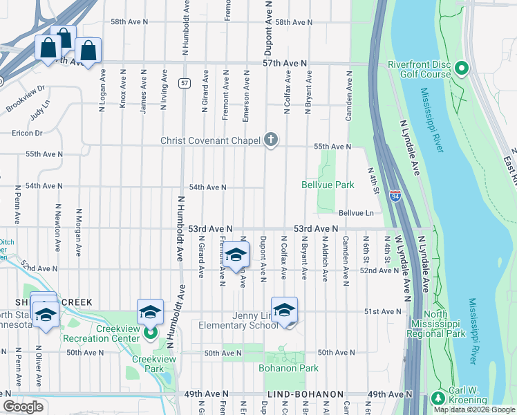 map of restaurants, bars, coffee shops, grocery stores, and more near 5336 North Dupont Avenue in Minneapolis