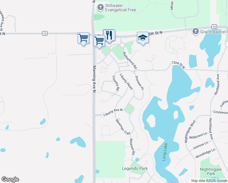 map of restaurants, bars, coffee shops, grocery stores, and more near 3648 Tending Green in Stillwater