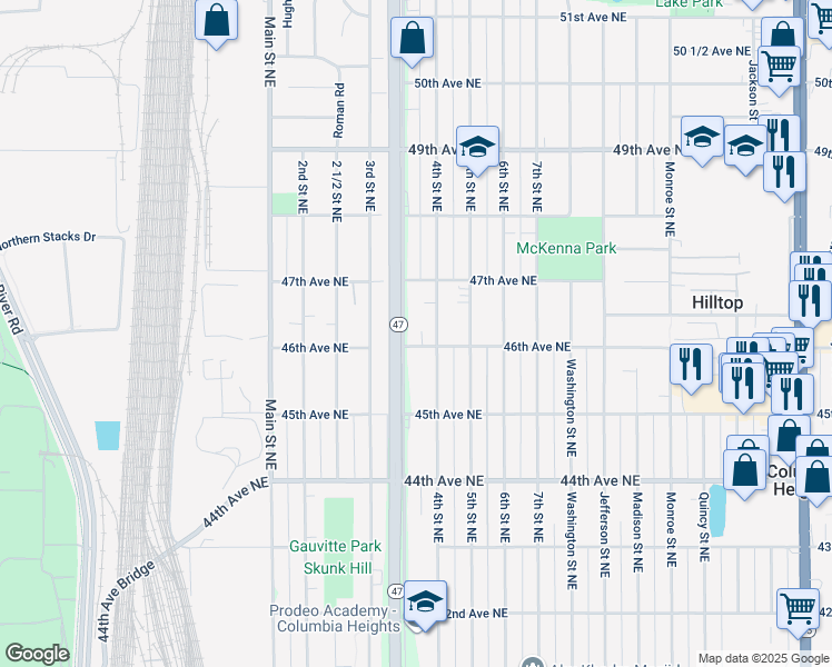 map of restaurants, bars, coffee shops, grocery stores, and more near 4621 University Avenue Northeast in Minneapolis