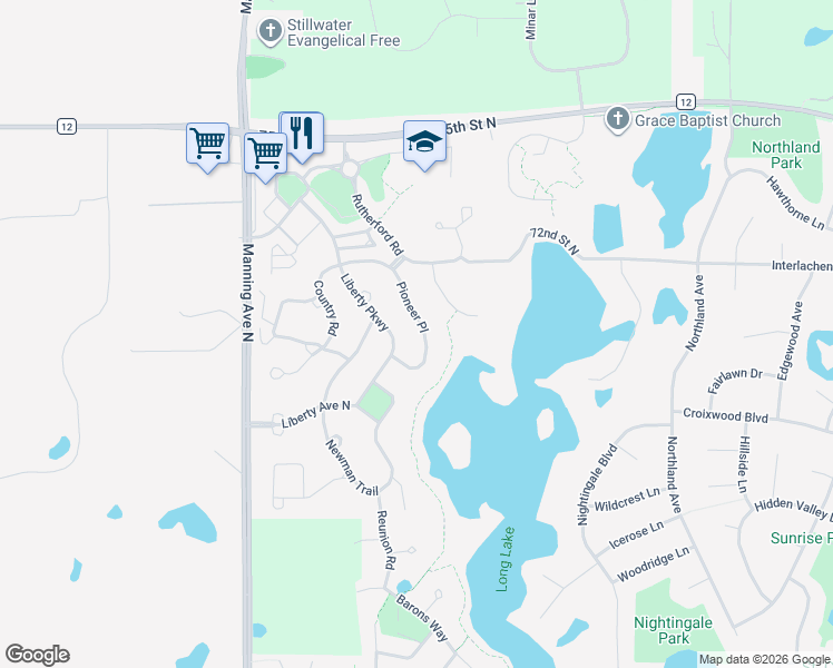 map of restaurants, bars, coffee shops, grocery stores, and more near 3359 Pioneer Place in Stillwater
