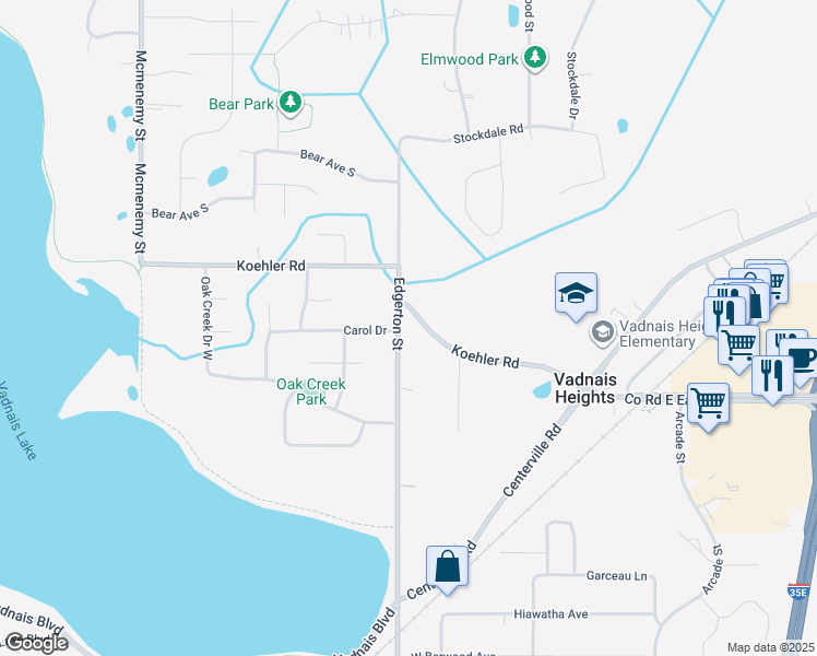 map of restaurants, bars, coffee shops, grocery stores, and more near 3664 Edgerton Street in Vadnais Heights