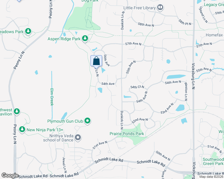 map of restaurants, bars, coffee shops, grocery stores, and more near 5380 Fountain Lane North in Plymouth
