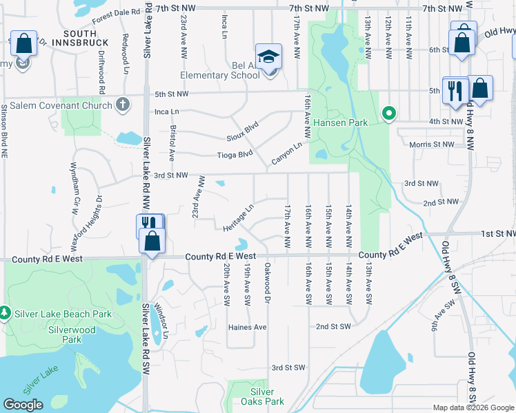 map of restaurants, bars, coffee shops, grocery stores, and more near 1833 Heritage Lane in New Brighton