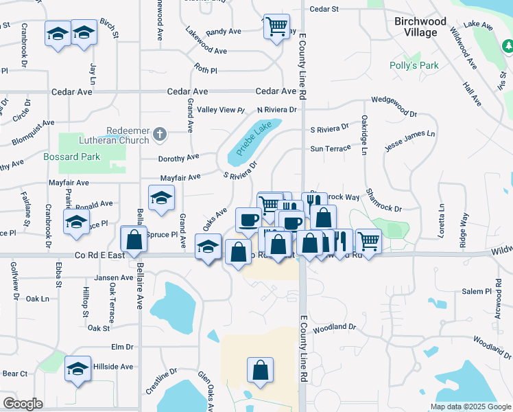 map of restaurants, bars, coffee shops, grocery stores, and more near 2669 Spruce Place in White Bear Lake