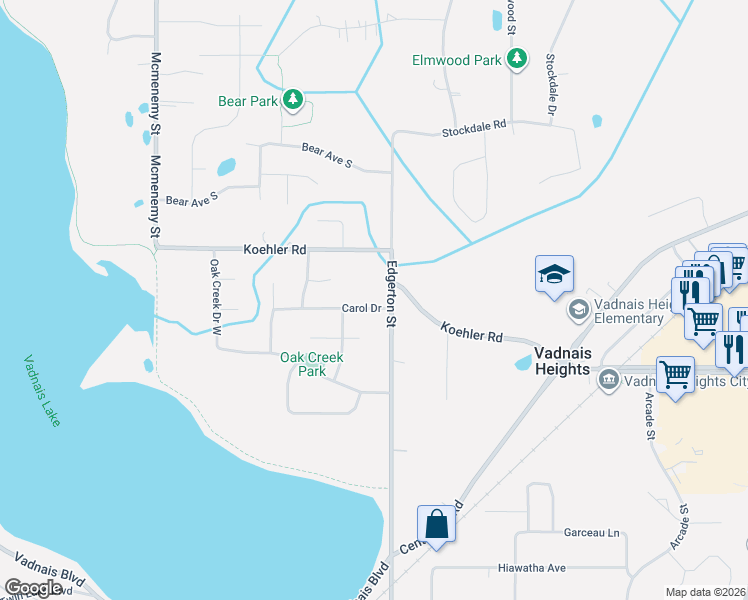 map of restaurants, bars, coffee shops, grocery stores, and more near 547 Carol Drive in Vadnais Heights