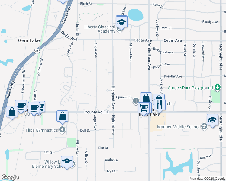 map of restaurants, bars, coffee shops, grocery stores, and more near 3675 Highland Avenue in Saint Paul