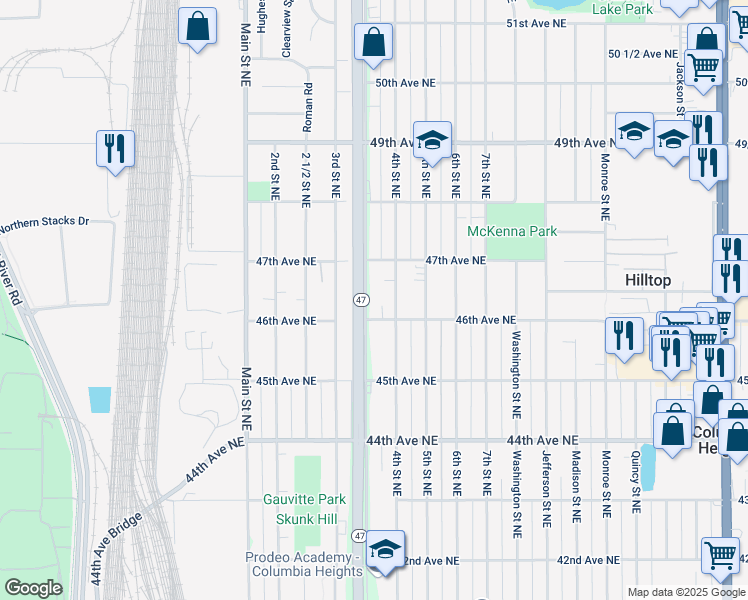 map of restaurants, bars, coffee shops, grocery stores, and more near 4621 University Avenue Northeast in Minneapolis