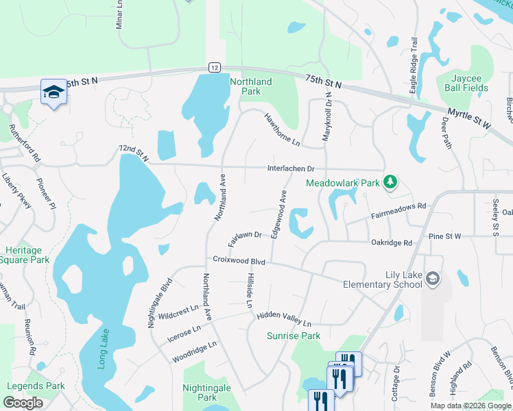 map of restaurants, bars, coffee shops, grocery stores, and more near 2632 Edgewood Court in Stillwater
