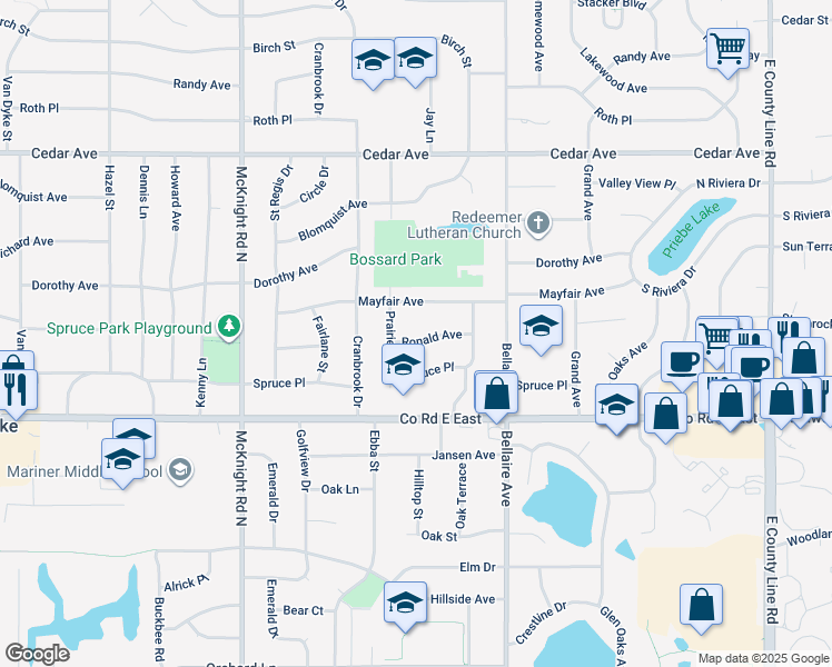 map of restaurants, bars, coffee shops, grocery stores, and more near 2415 Ronald Avenue in White Bear Lake