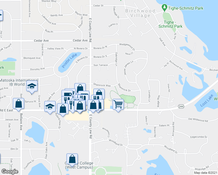 map of restaurants, bars, coffee shops, grocery stores, and more near 308 Shamrock Way in Saint Paul