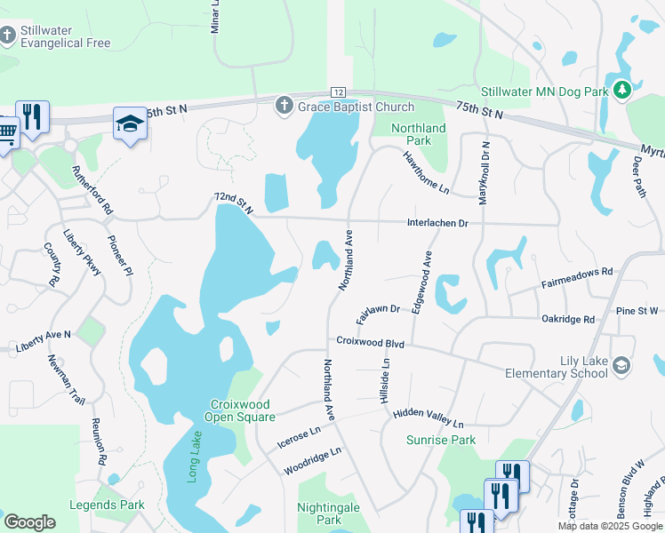 map of restaurants, bars, coffee shops, grocery stores, and more near in Stillwater