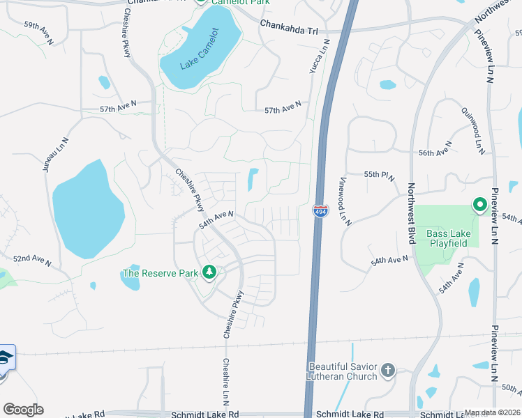 map of restaurants, bars, coffee shops, grocery stores, and more near 13840 54th Avenue North in Minneapolis