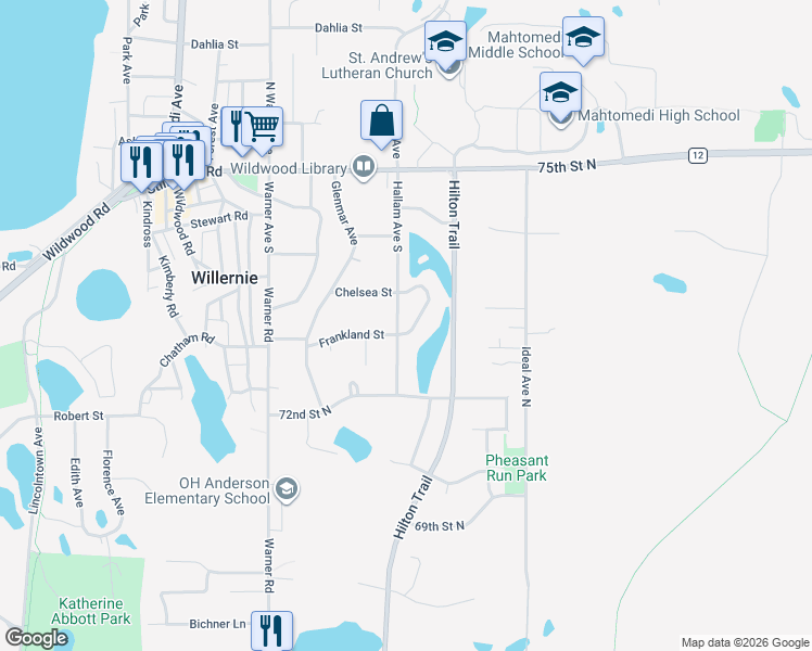 map of restaurants, bars, coffee shops, grocery stores, and more near 295 Hallam Curve in Mahtomedi