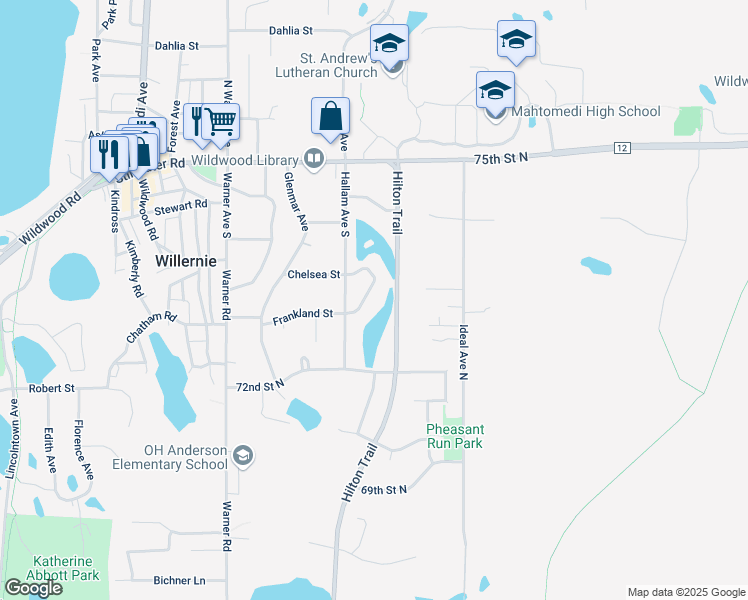 map of restaurants, bars, coffee shops, grocery stores, and more near 296 Hallam Curve in Mahtomedi