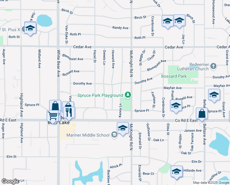 map of restaurants, bars, coffee shops, grocery stores, and more near 3674 Howard Avenue in Saint Paul