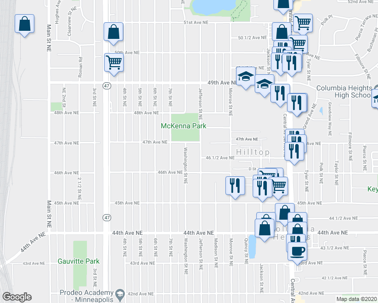 map of restaurants, bars, coffee shops, grocery stores, and more near 4626 Washington Street Northeast in Columbia Heights