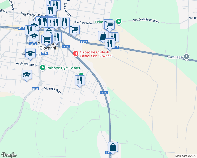 map of restaurants, bars, coffee shops, grocery stores, and more near 1 Via G. da Verrazzano in Castel San Giovanni
