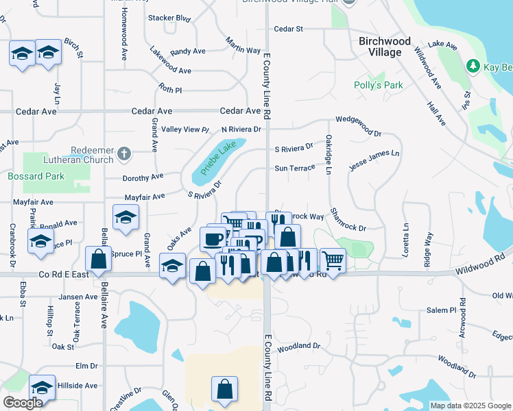 map of restaurants, bars, coffee shops, grocery stores, and more near 2733 Mayfair Court in White Bear Lake