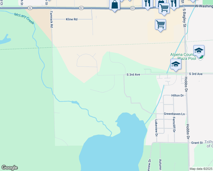 map of restaurants, bars, coffee shops, grocery stores, and more near 3631-3659 South 3rd Avenue in Alpena