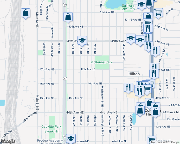 map of restaurants, bars, coffee shops, grocery stores, and more near 4708 7th Street Northeast in Minneapolis