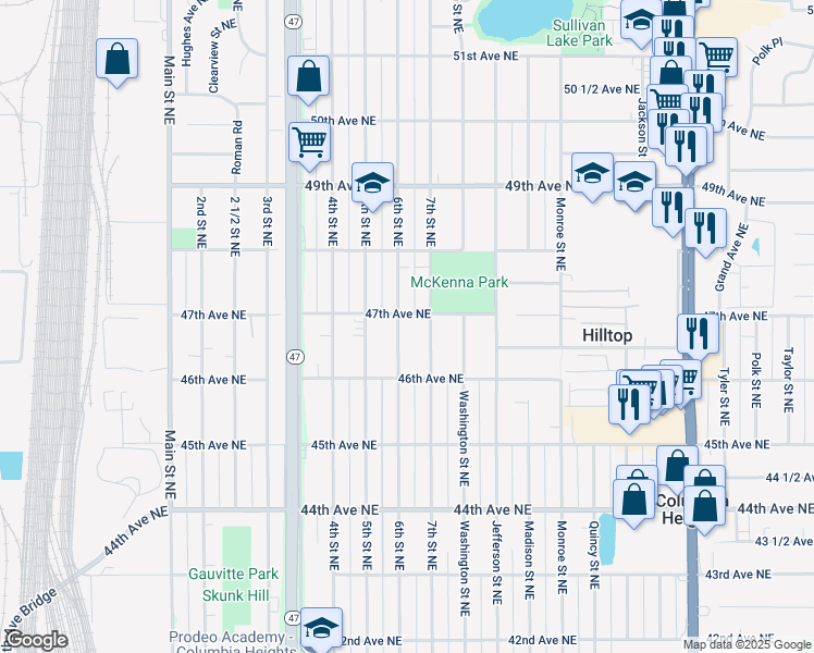 map of restaurants, bars, coffee shops, grocery stores, and more near 4708 7th Street Northeast in Minneapolis